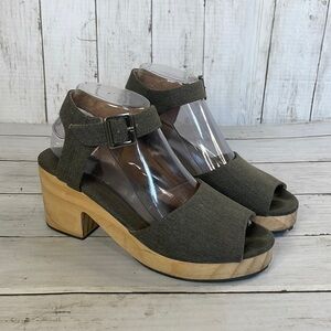 Kelsi Dagger Brooklyn Gray Denim Wooden Platform Heel Sandals